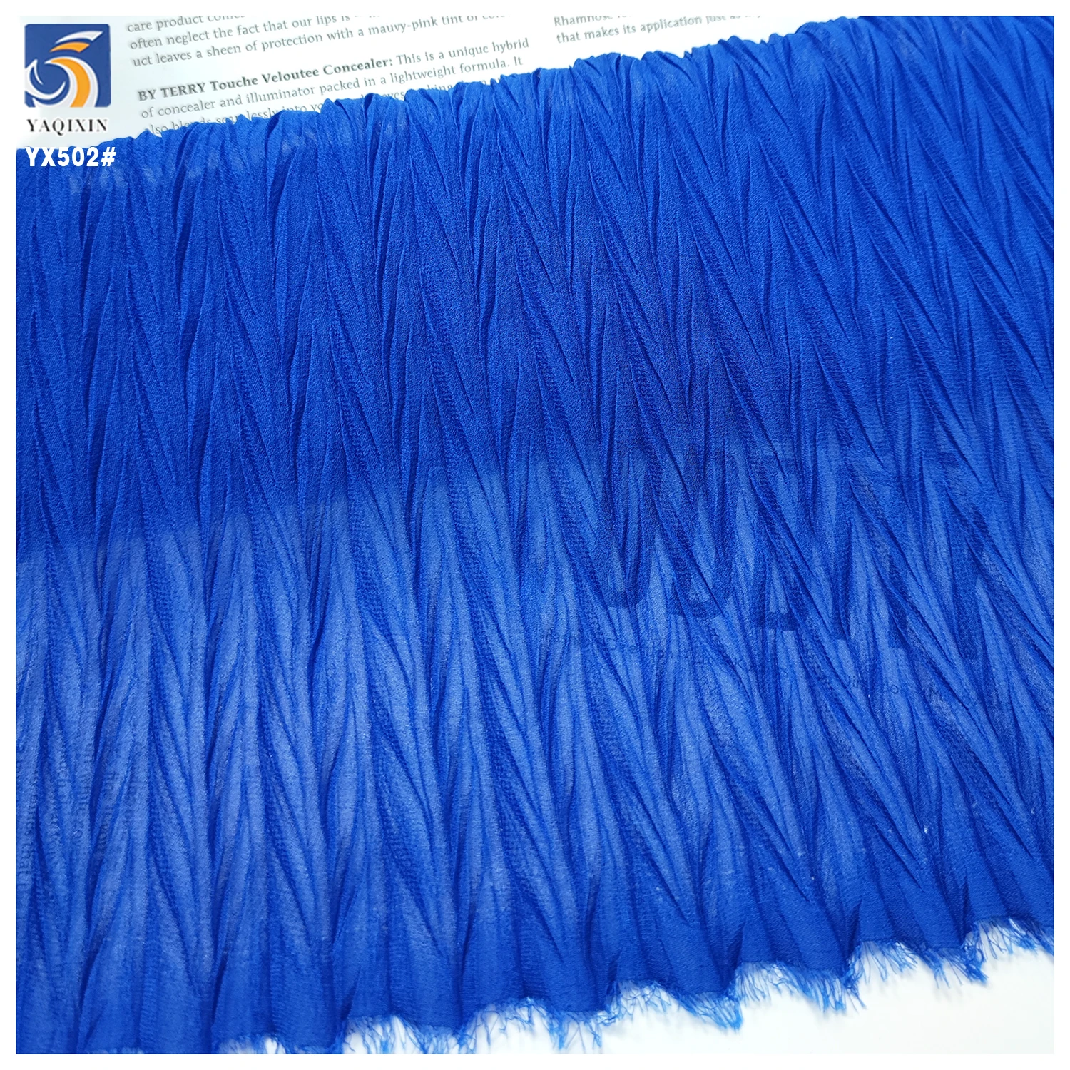 YX502 Sapphire Blue Custom Pleated Fabric 100% Polyester Pleated Chiffon Fabric for Dresses - 图片 5
