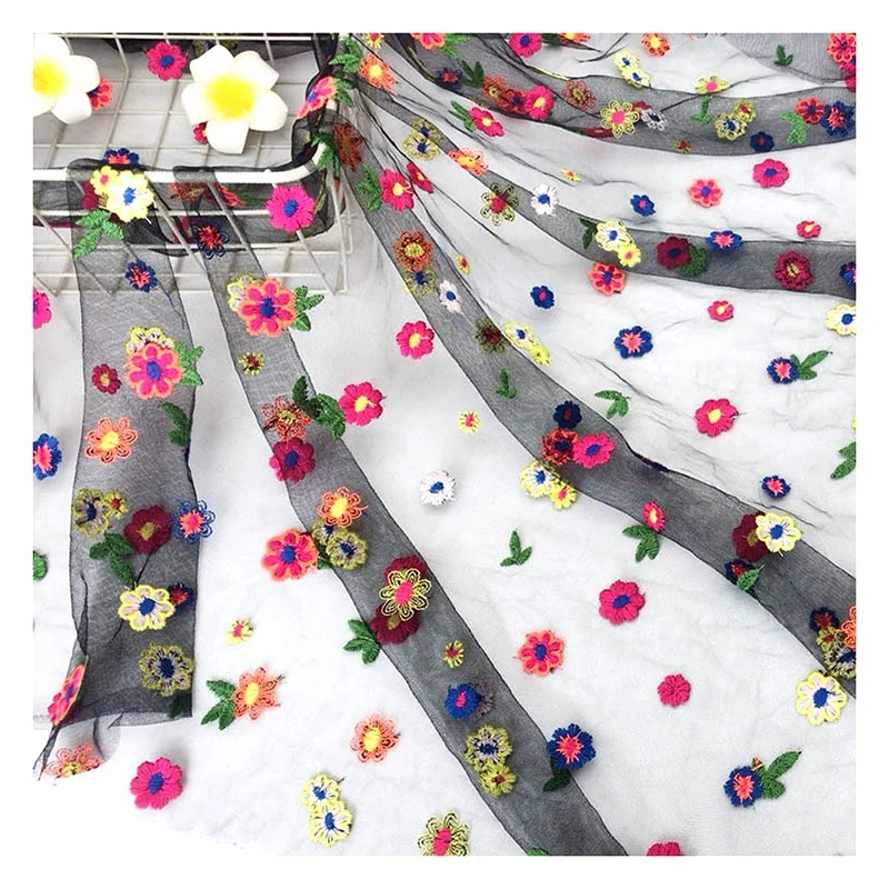 Hot Colorful 3D Floral Tulle Mesh Embroidered Fabric Lace Woman Dress Fabric Summer - 图片 6