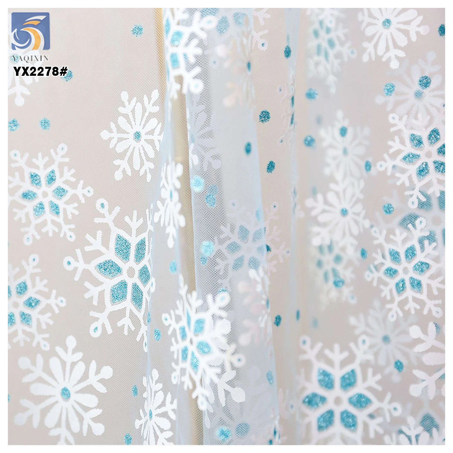 YX2278 Guangzhou Custom Polyester Glitter Dot White Snowflake Printed Mesh Tulle Lining Fabric for Christmas Dress Garment - 图片 6