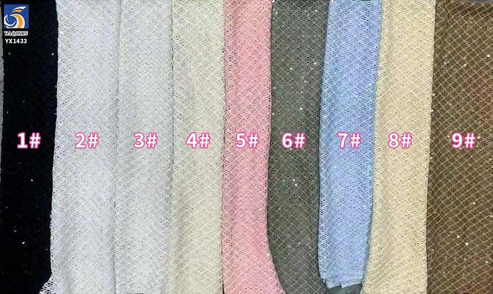 YX1433 2026 Fashion Women Blouse Dress Fabric Plaid 8mm Crystal Sequin Cord Embroidered Mesh Fabric 100 Polyester 130cm Textile - 图片 4
