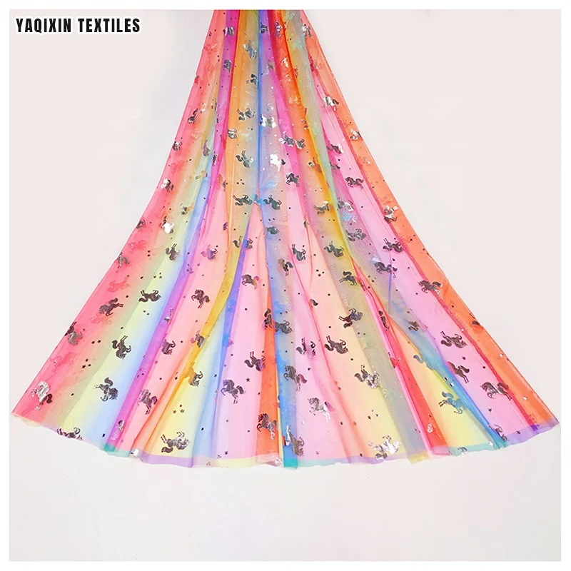 JJ221114 YAQIXIN New Product Unicorn Colorful Rainbow Print Mesh Tulle Fabric Digital Print Tutu Skirt Dancewear - 图片 4