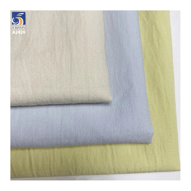 A2426 100g/m² Lightweight Sea Salt Cotton Washed Wrinkled Dress Fabric 90% Cotton 10% Nylon Plain Poplin Fabric for Dress - 图片 2