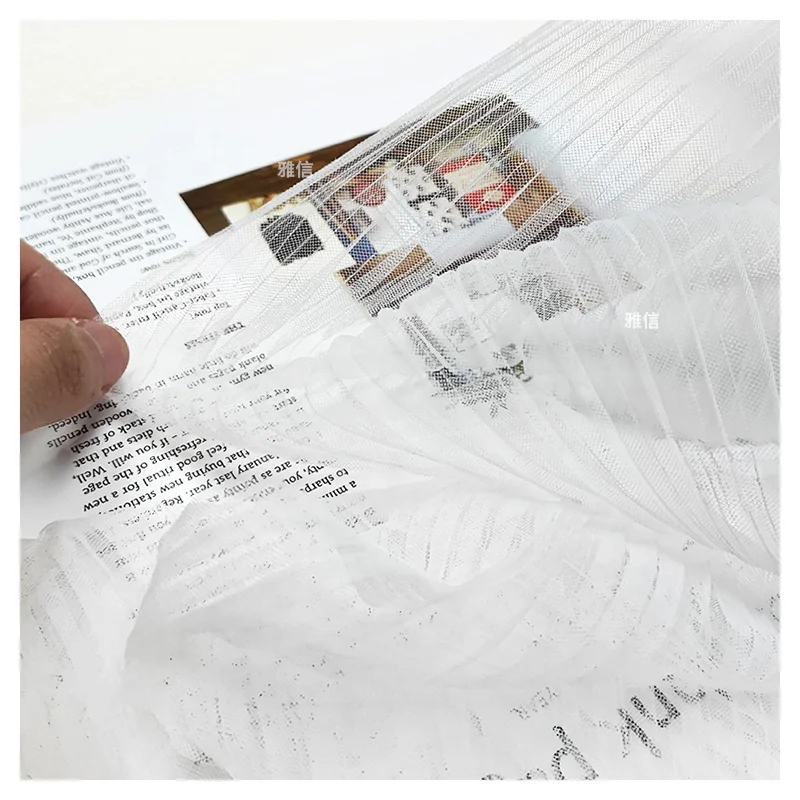Good Price Polyester Pleated Elastic Wrinkle Pure White Tulle Mesh Fabrics for Clothing Wedding Dress - 图片 4