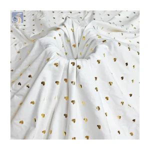 S07 Custom Heart Foil Printed 40S 1X1 Rib Knitted Cotton Jersey Fabric Cotton Spandex Stretch T-shirts Sportswear Fabric