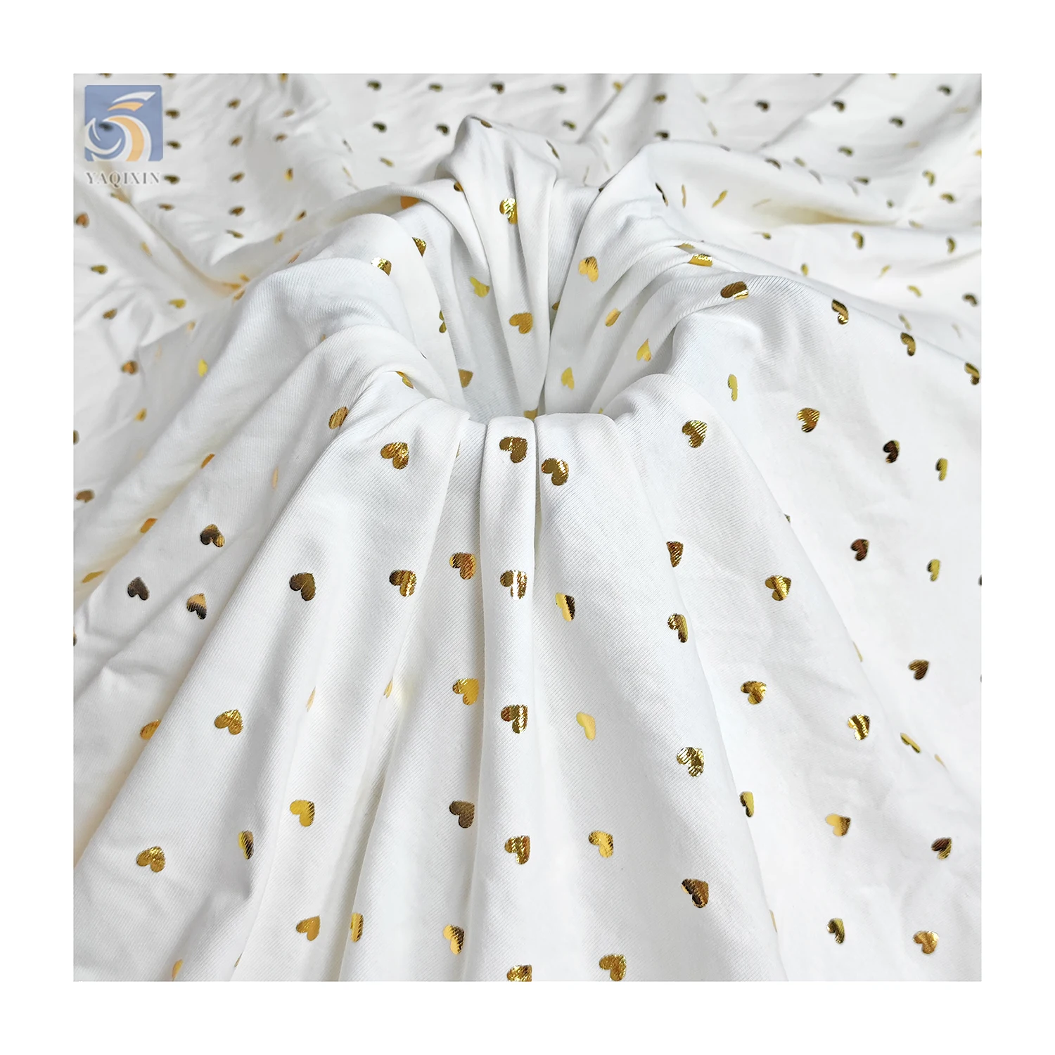 S07 Custom Heart Foil Printed 40S 1X1 Rib Knitted Cotton Jersey Fabric Cotton Spandex Stretch T-shirts Sportswear Fabric