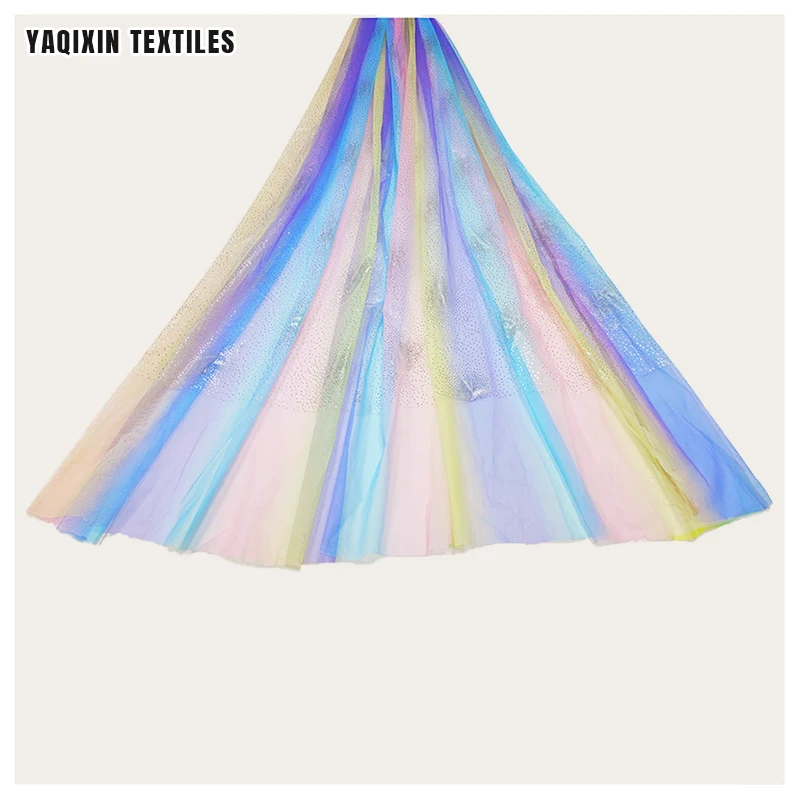 JJ21904 America Hot New Trends Beautiful Rainbow Digital Print Mesh Fabric Silver Shiny Dot Fabric Tulle by Roll Yard - 图片 4