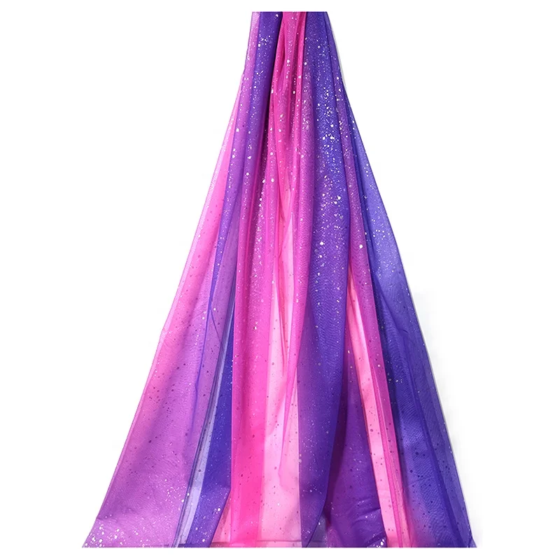 YX2044 2025 Hot Dirty Pink Purple Tulle Fabric Rainbow Gradient Ombre Tulle Fabric With Silver Glitter - 图片 3