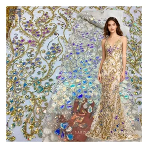 2025 Latest Textile Colorful Crystal Sequins Luxury Lace Fabric Expensive Lace Fabric for Women Wedding Dress for Party