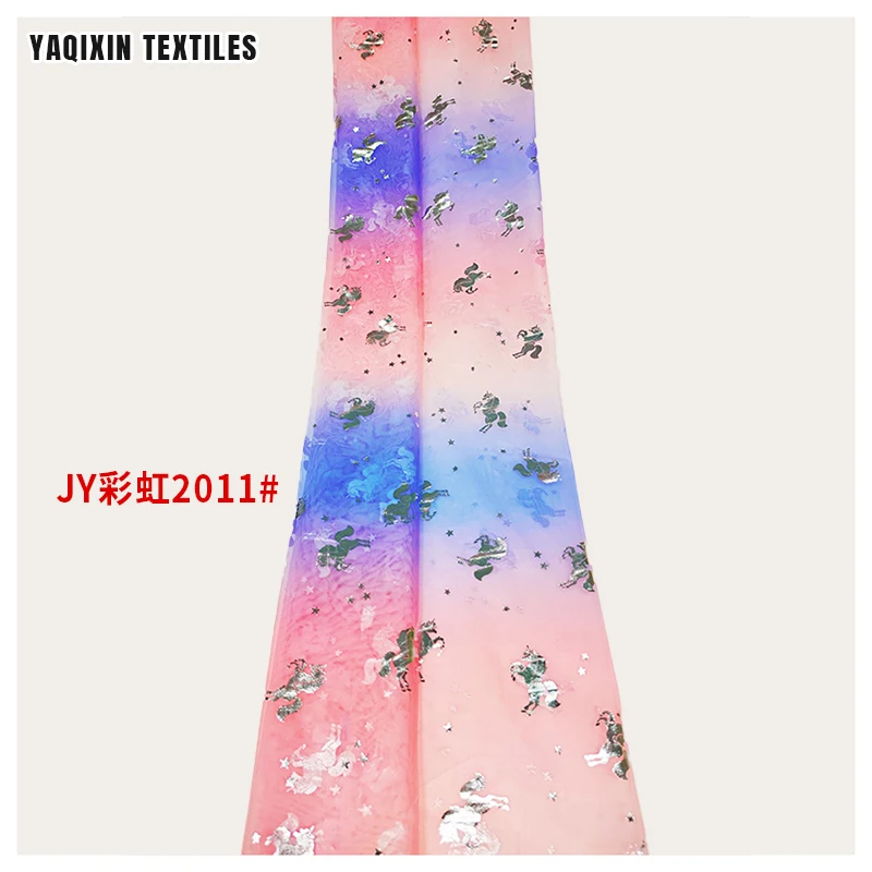 JY2011 China OEM Pink Purple Colorful 100%Nylon Print Fabric Soft Tulle Mesh Digital Print Diy Women Dress Scarf Fabric - 图片 4