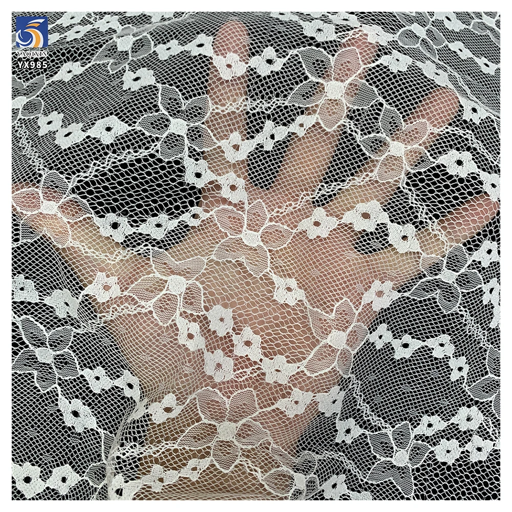 YX985 Polyester 3D Chantilly Lace Fabric Five-Star Flower Small Plum Blossom Jacquard Mesh Chantilly Lace Fabric for Clothing - 图片 4