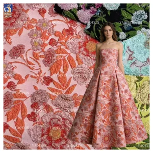 YX1235 Popular 220gsm Brocade Satin Jacquard Upholstery Fabric Green 3D Florals Embossed Yarn-Dyed Gold Brocade Fabric