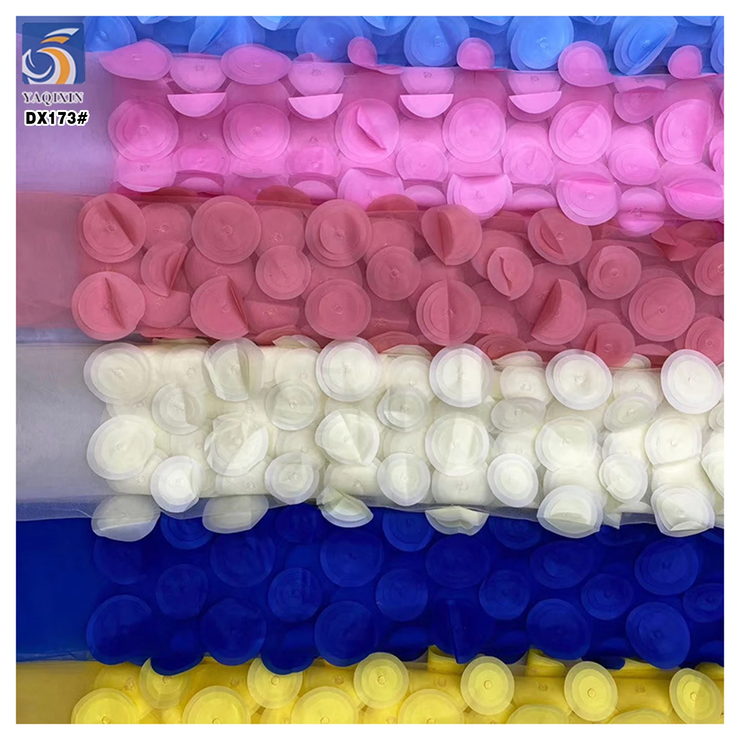 European Laser 3D Circular Polyester Mesh Embroidered Fabric Competitive Price Custom Embroidery Fabric for Wedding - 图片 6