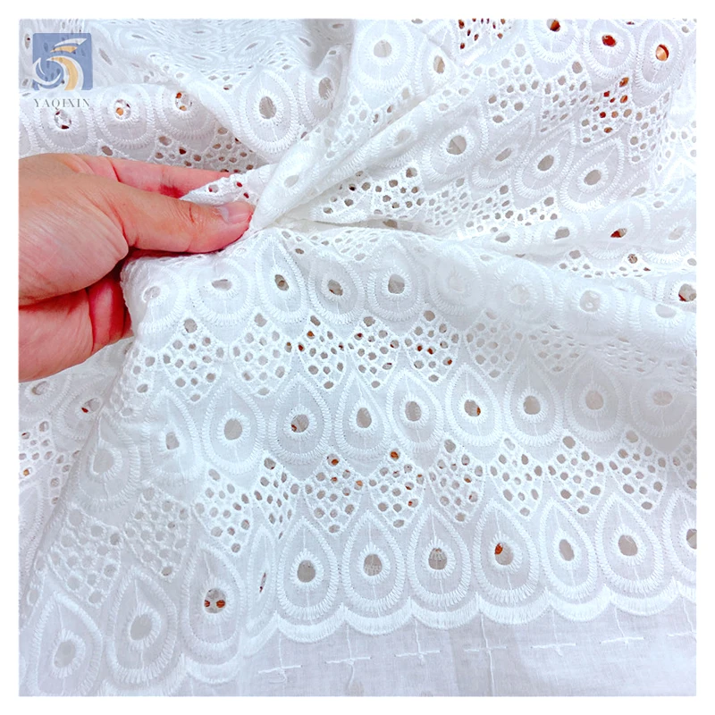 White Dry Lace Fabric 100 Cotton Lace Fabric for African Wedding Eyelet Embroidery Cotton Swiss Voile Lace Fabric - 图片 6