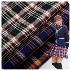 Wholesale Stretch Polyester Checked Fabric for School Uniform Japanese London Design Short Skirt Yarn-Dyed Fabric