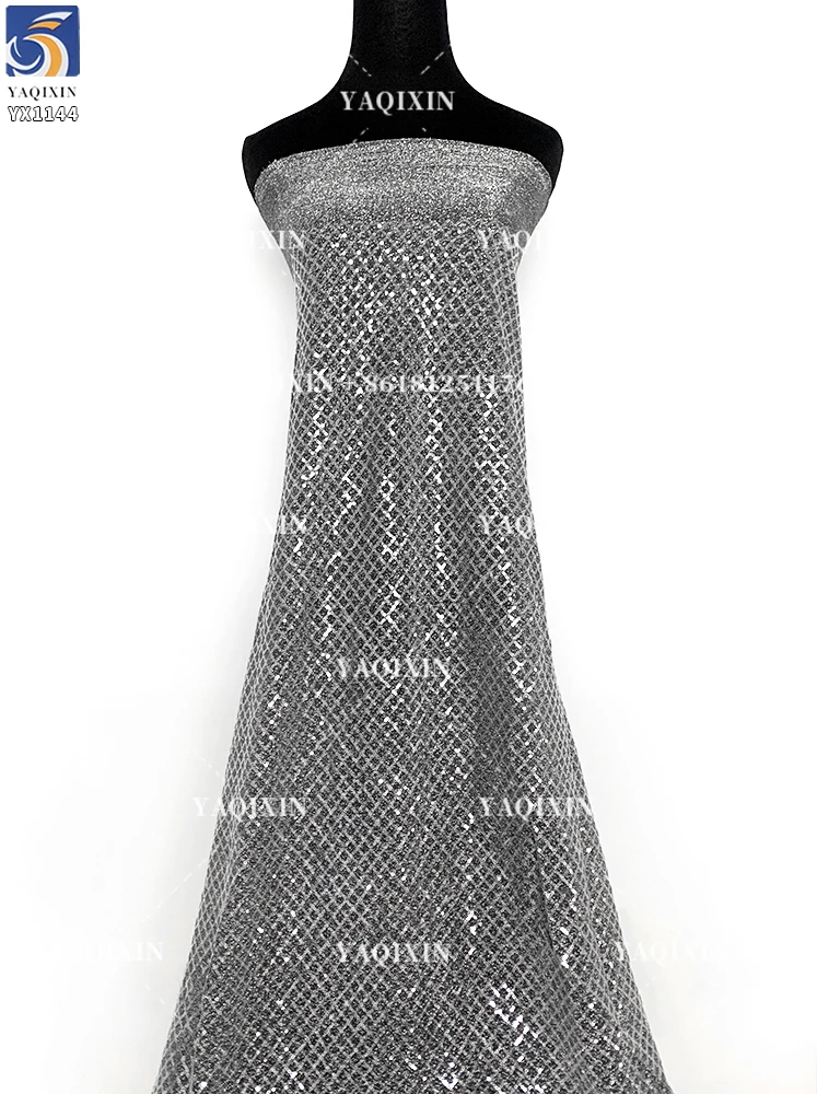 YX1144 Wholesale Polyester Mesh Embroidery Checkered 3mm Thick Sequin Fabric for Dress Wedding Cheap Price Sequin Fabric - 图片 2