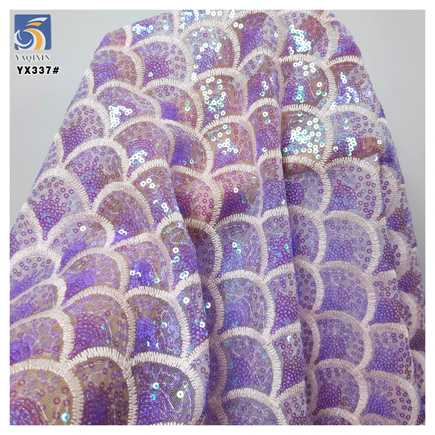 YX337 New Double-Layer Sequined Fabric Fishtail Mermaid Net Sequined Fantasy Fish Scale Fabric for Dress - 图片 3
