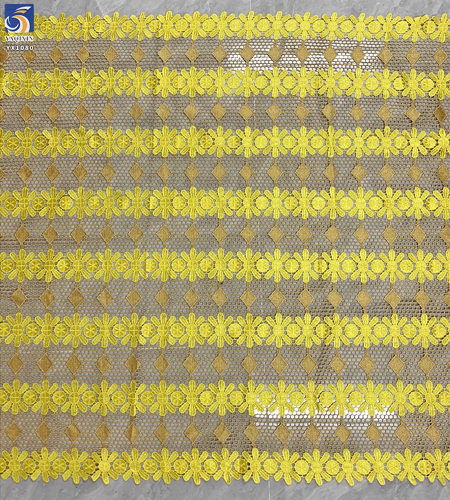 YX1080 Summer Sunflowers Yellow Embroidery Net Lace Fabric African Rich Bazin Ethnic Embroidery Water-Soluble Lace Fabrics - 图片 5