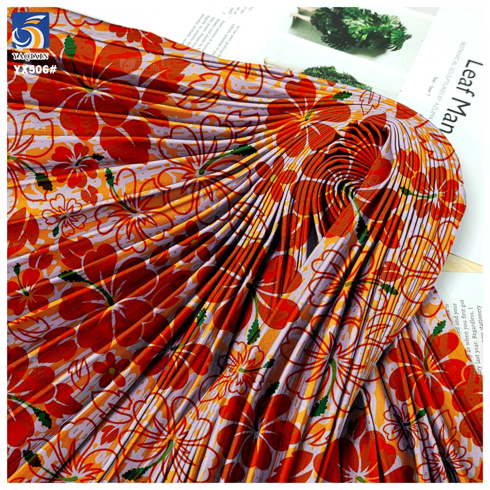 YX506-1 Custom Pattern Printed Satin Fabric Scalloped Pleated Stretch Satin Matte Fabric