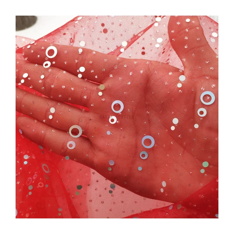 Blue Polyester Tulle Mesh Fabric Round Metal Sequin Mesh Tulle Sequin Fabric - 图片 5