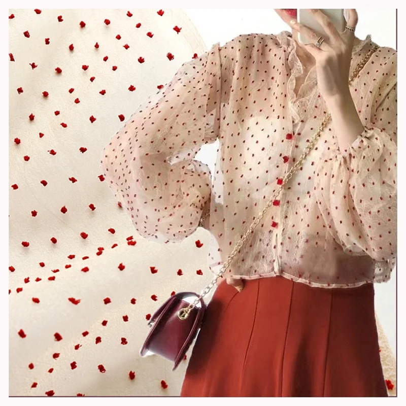 YX2002 2025 Luxury Designer Jacquard Organza Fabric Red Polyester Dobby Dot Georgette Organza Fabric for Wedding Dress