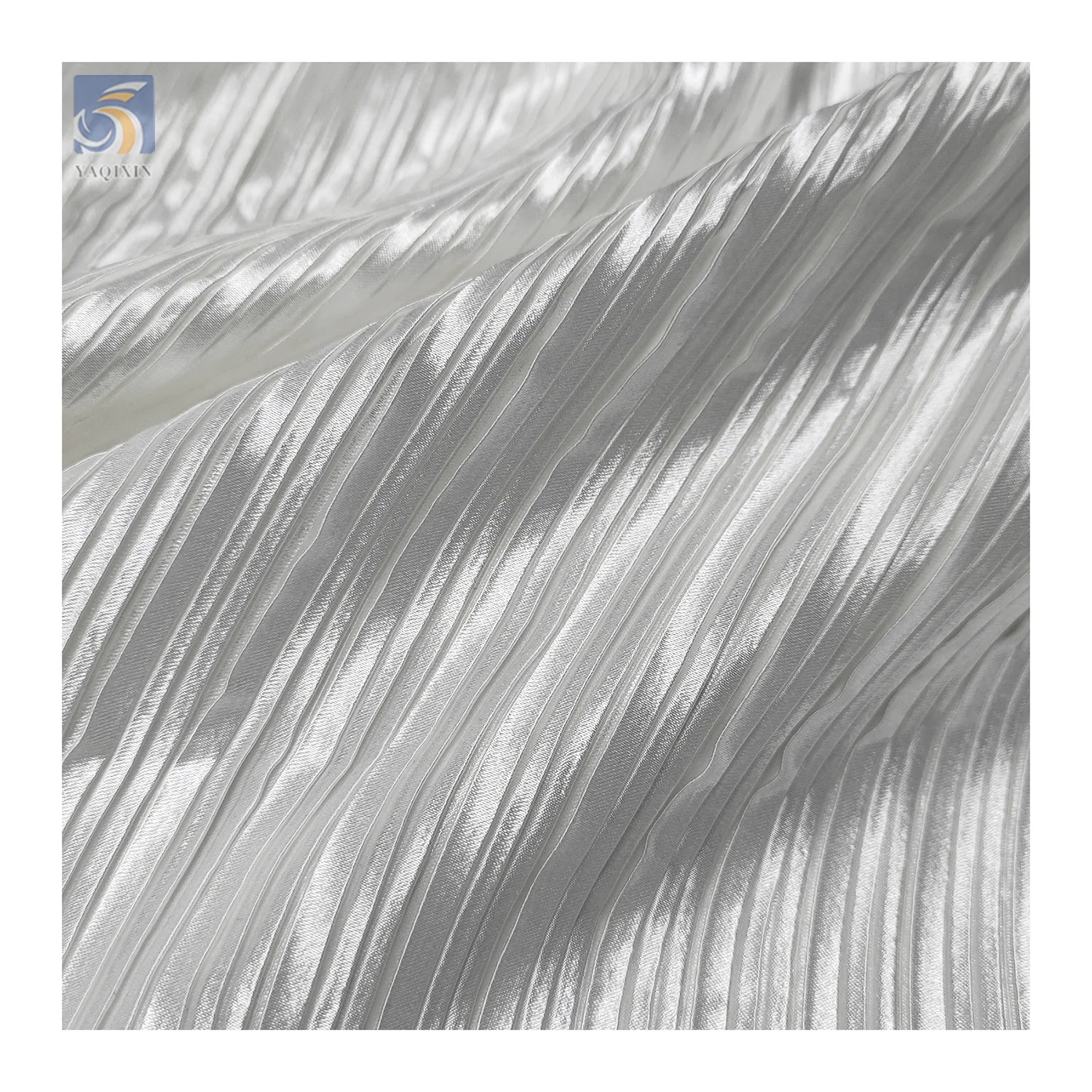 Charmeuse Soft Imitation Silk Satin Fabric Wedding Polyester 0.5cm Pinstripes Accordion Pleated White Satin Fabric - 图片 6