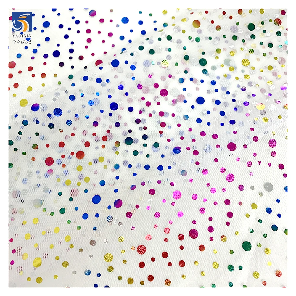 YX334 New Arrivals Polyester Foil Printing Mesh Colored Large and Small Dots Tulle Fabric Ballet Skirt Girls Tutu Fabric - 图片 3