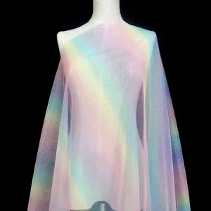 YX154 Pastel Rainbow Colour Stripe Gradient Fabric Mesh Ombre 100% Polyester Tulle Rainbow Fabric With Glitter Dust