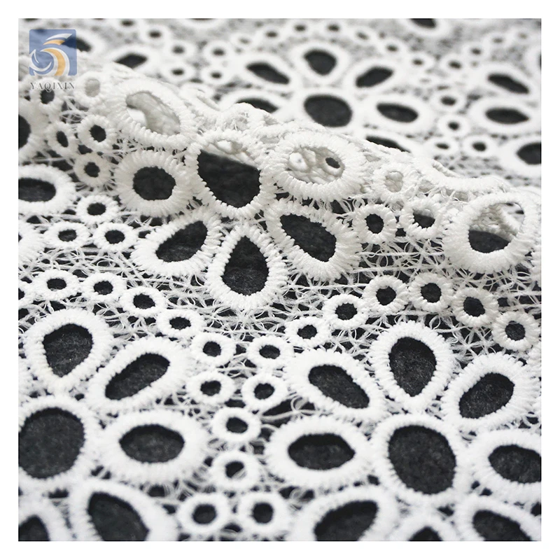 YX2440 Reasonable Price African Lace Fabric White Hollow Out Eyelet Water Soluble Embroidery Milk Silk Lace Fabric - 图片 4