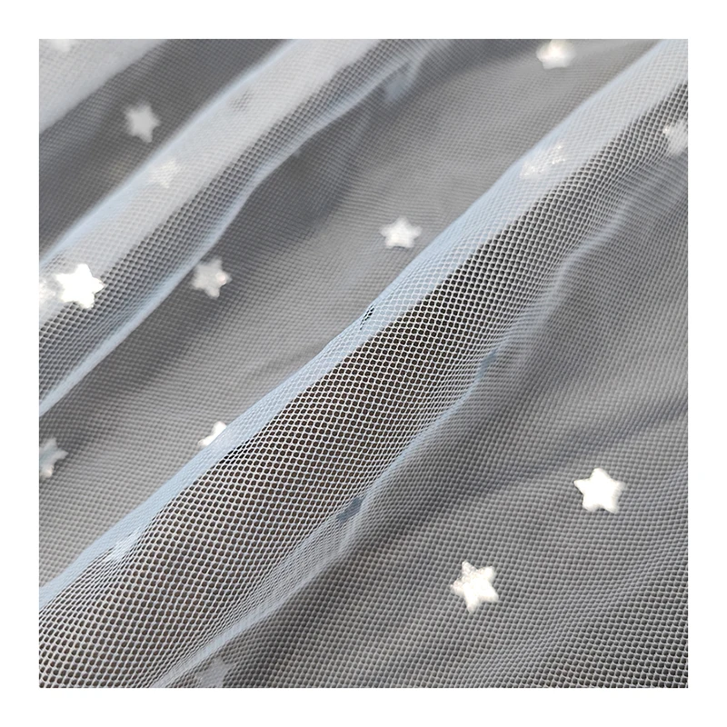KT14 Sky Blue Soft Polyester Mesh Fabric Tulle with Silver Star Printing Tulle Netting Fabric for Girl's Dress - 图片 5