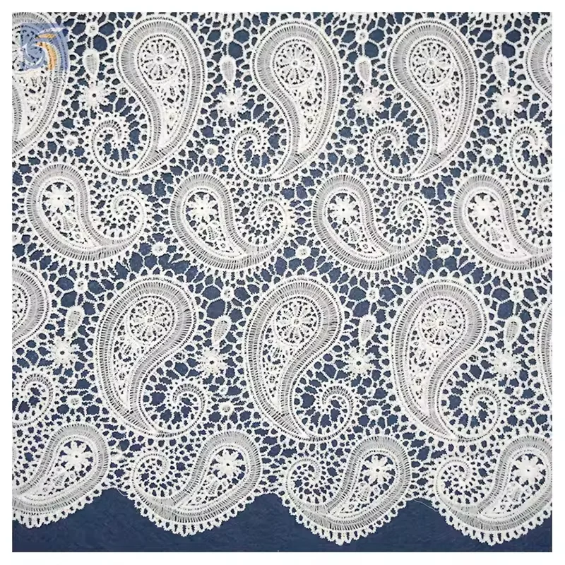 YX2435-1 2025 Best Selling Polyester Embroidered Water-Soluble Milk Lace Fabric Swiss Wedding Paisley Lace Fabric 15 Yards - 图片 5