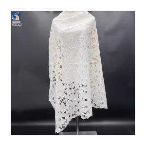 YX551 2025 Custom Dyed White Lotus Leaf Embroidered Fabric 100% Polyester Milk Silk Lace Embroidery Fabric