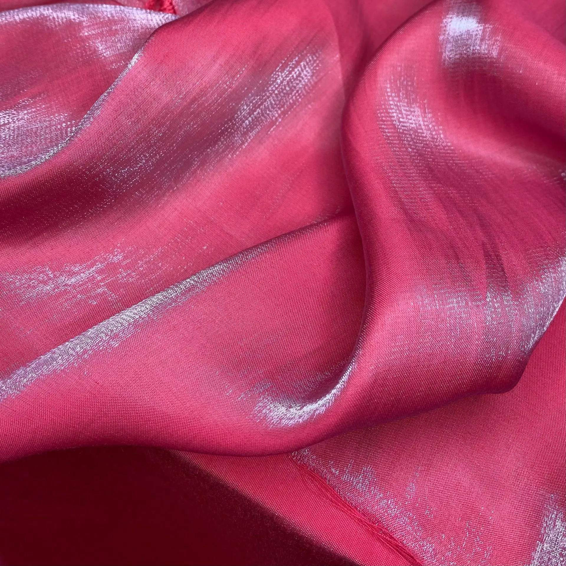 High Quality Pink Rayon Polyester Blend Organza Fabric for Lining Soft Glossy Shiny Satin Organza Fabric - 图片 6