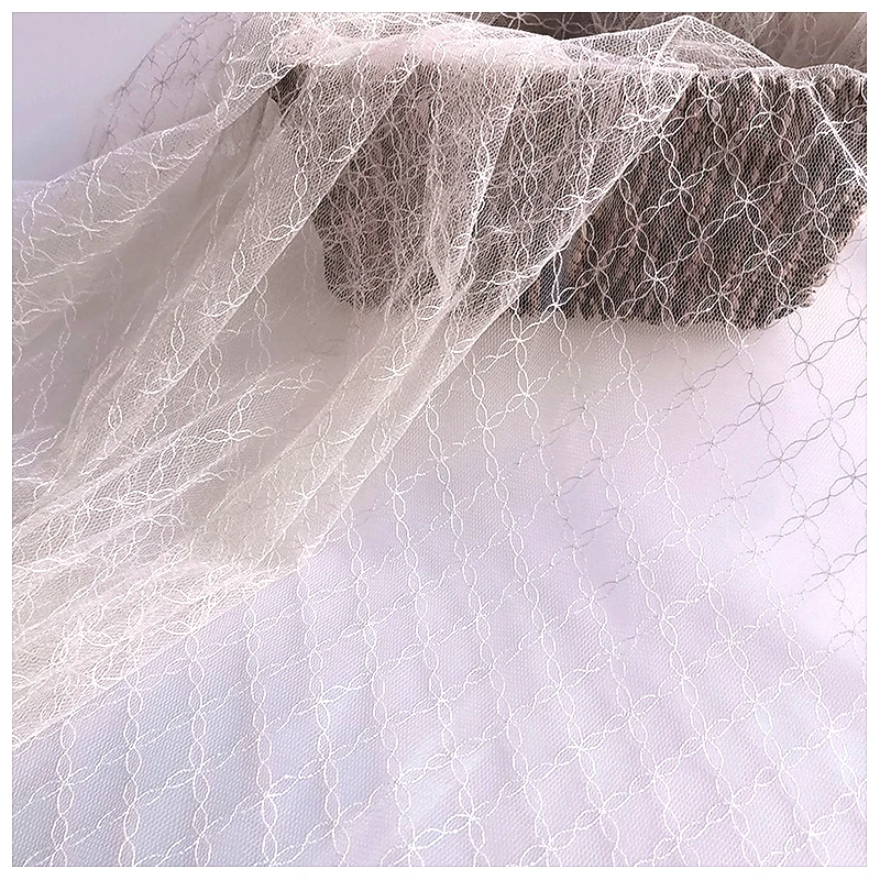High Quality Jacquard Tulle Mesh Fabric Diamond Pure White Elegant Bridal Tulle Fabric for Wedding Mosquito Net - 图片 5