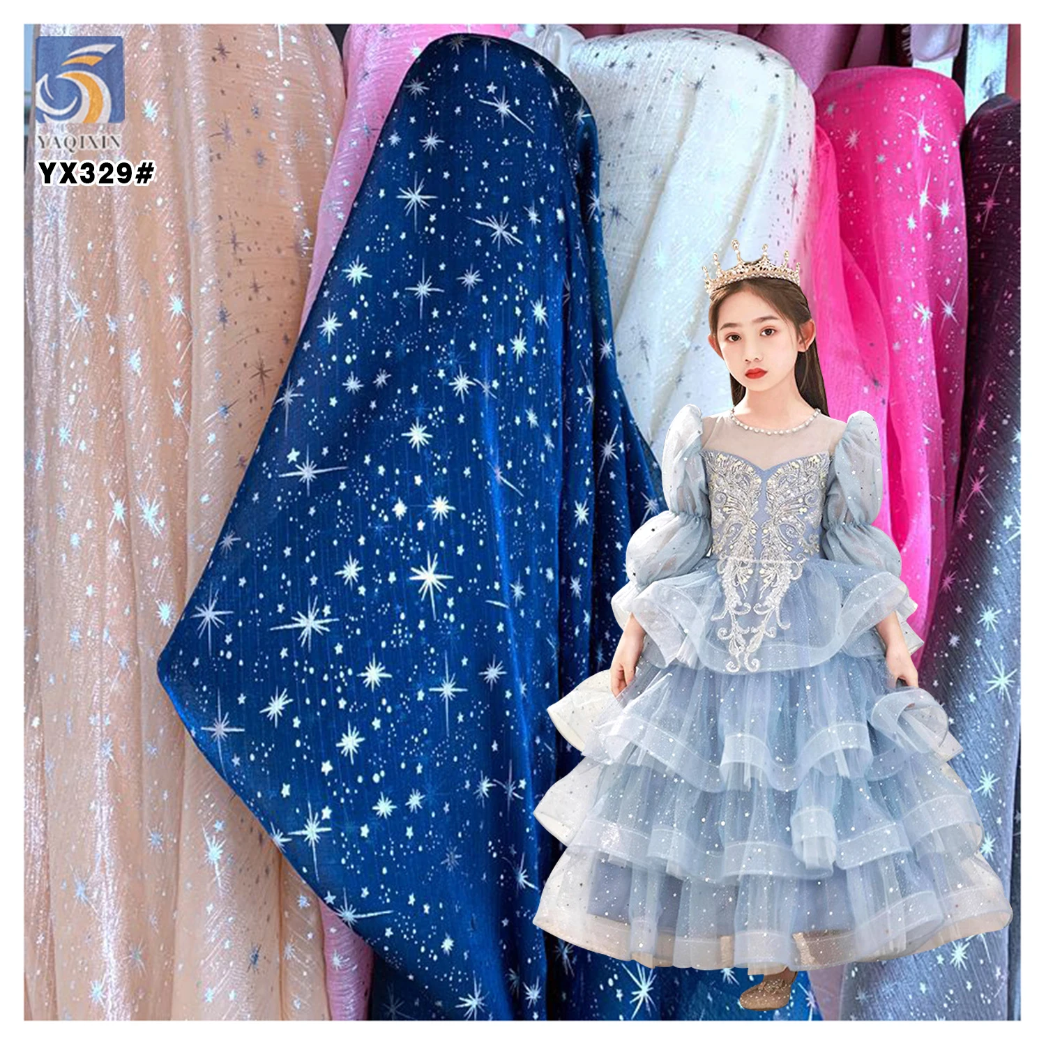 YX330 Fashion Silver Foil Print Crinkle Organza Fabric for Accessories Toy Fabric Scarf Dress Fabric Ready-made Samples - 图片 5
