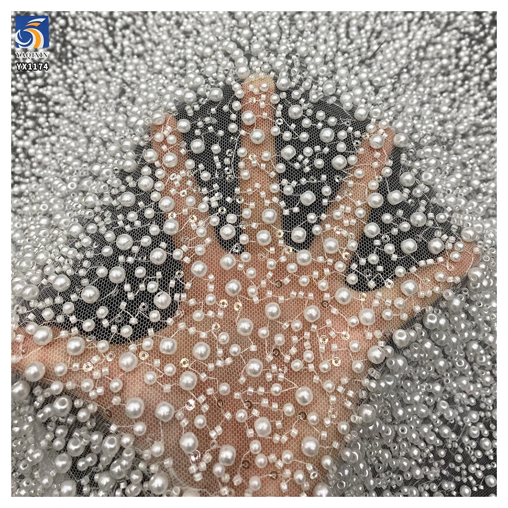YX2451 2025 Luxury Bridal Beaded Embroidery Lace Sequins Fabric Vietnam Indonesian Champagne Lace Fabric by Yards - 图片 6