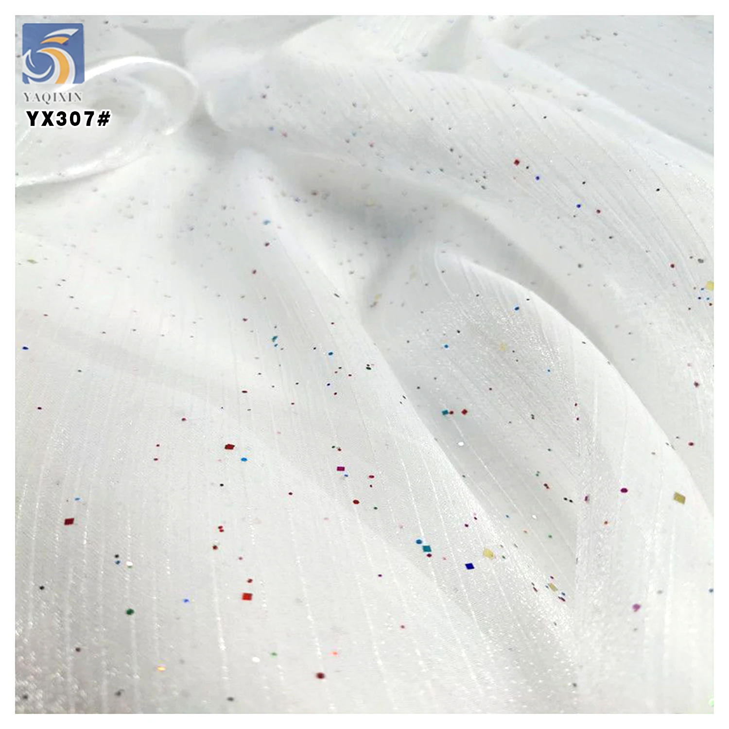 YX307 High-grade Colorful Glitter Dust 100 Polyester Glitter Wrinkled Organza Fabric for Large-Sleeved Shirts Skirts - 图片 5