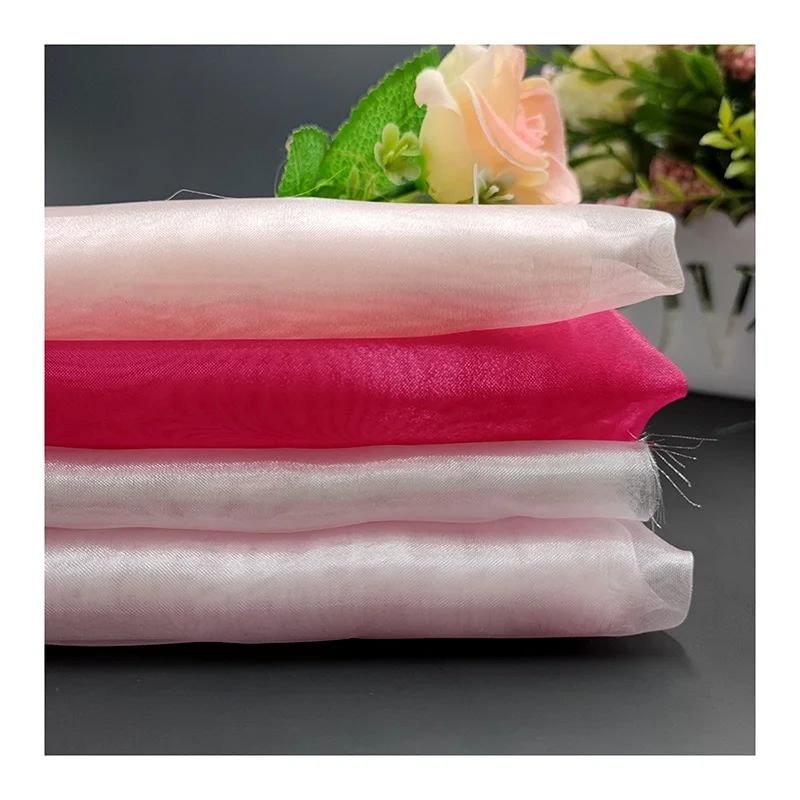 YS-004 High Quality Solid 100%Polyester Twinkle Sheer Shiny Organza Fabric for Wedding Dress Veil