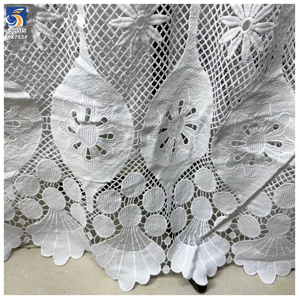 YX753 Custom Square Grid Mesh Water Soluble White Lace Fabric With Pattern Lace Milk Silk Lace Fabric for Dress - 图片 6