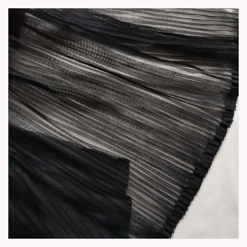 100%Polyester Ivory Pleated Tulle Fabric Crinkle Pleated Crepe Mesh Fabrics - 图片 6