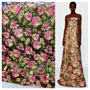 YX1167 New Fabric 2026 Soft 3D Large Flower Brocade Textile Fabrics Woven Polyester African Brocade Jacquard Fabric