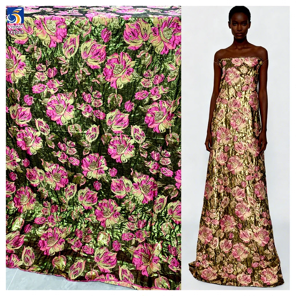 YX1167 New Fabric 2026 Soft 3D Large Flower Brocade Textile Fabrics Woven Polyester African Brocade Jacquard Fabric