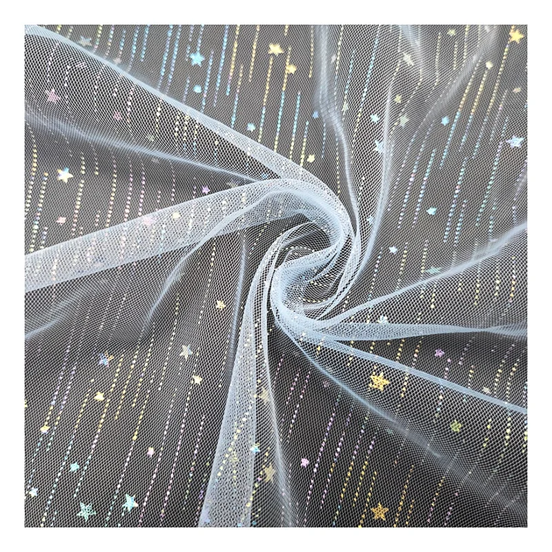 Lace Fabric Sky Blue Mesh Glitter Tulle Lace Fabric with Colorful Shooting Star for Baby Tutu Dress Fabric - 图片 5