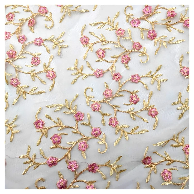 Indian Luxury Embroidered Floral Mesh Lace Fabric Tulle Embroidery Fabric for Women - 图片 5