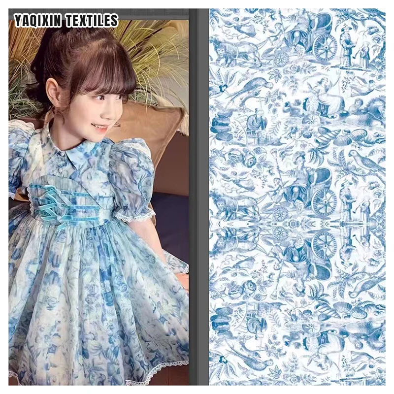 YX2202 Cosplay Halloween Isabela Princess Woven Print Polyester Dress Fabric Purple Organza Print Floral Fabric for Children - 图片 4