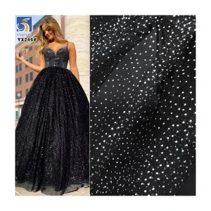 YX246 High Quality Non-Falling 100% Polyester Tulle Silver Glitter Mesh Fabric for Wedding Party Dresses