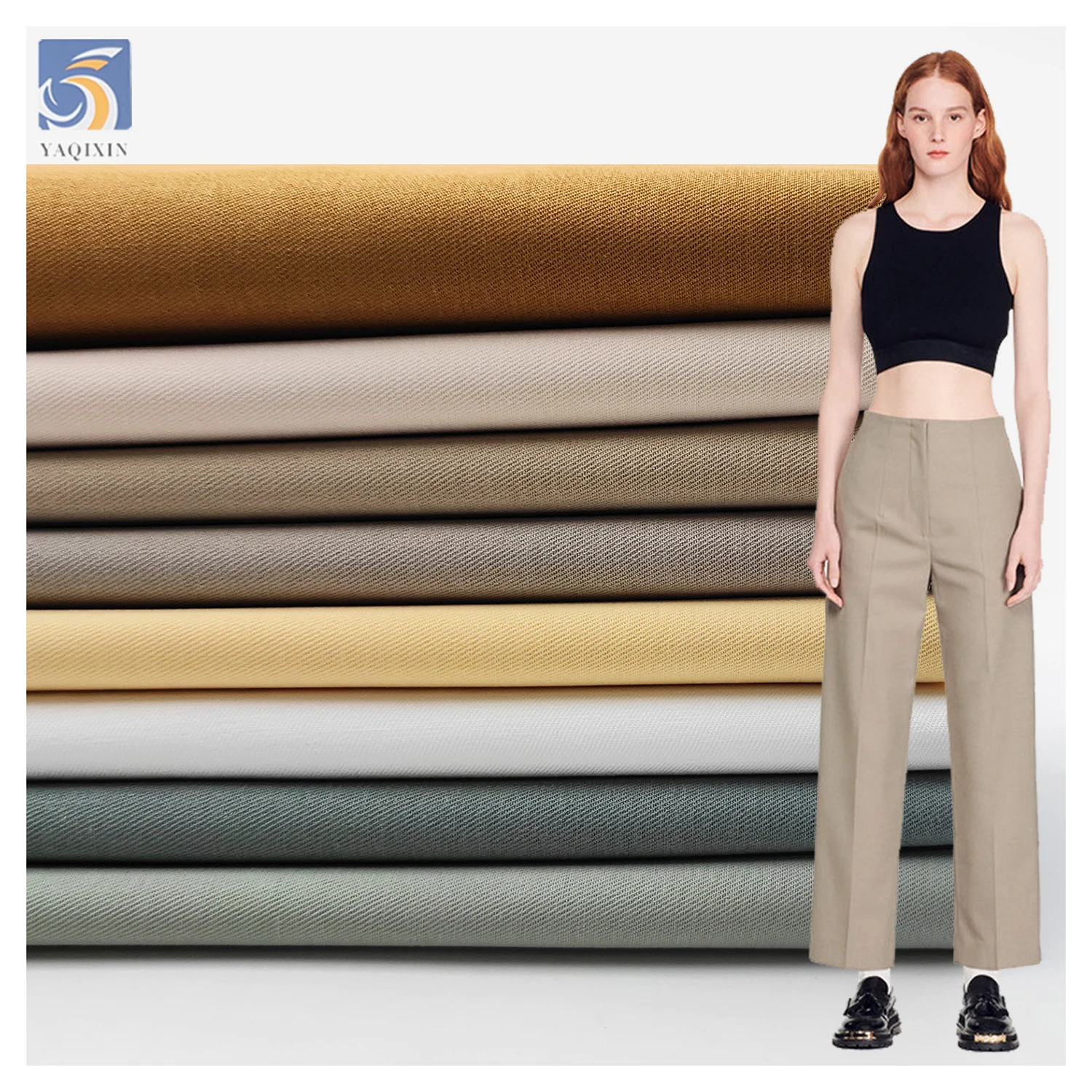 A2217 210gsm Wholesale Price Woven Washed Dyed 50% Cotton 50% Lyocell Twill Fabric Wide Leg Pants Fabric