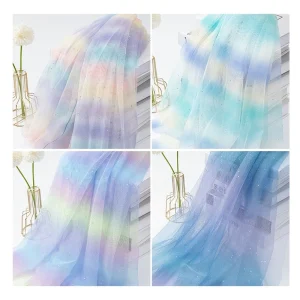 GT001 Multicolored Rainbow Gradient Tulle Mesh Net Fabric Glitter Sequin Rhinestones Wedding Dress Design for Outdoor Use