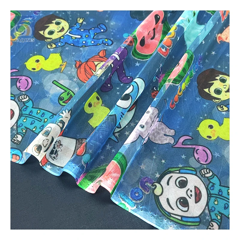 New American-style Children's Clothing Mesh Fabric Pro-skin Soft High Quality Marine Shark Cartoon Fabric - 图片 6