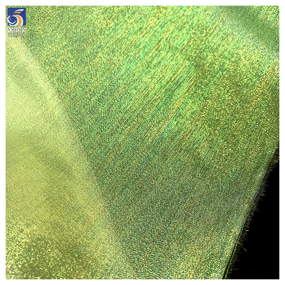 YX1388 45g Top Quality Colorful Rainbow Holographic Transparent Organza Fabric for Clothing Polyester Stiff Organza Fabric - 图片 5