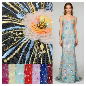 YX1225 New 3D Floral Embroidered Lace Tulle Fabric Competitive Prices Popular 2026 Embroidered Fabric With Colorful Sequins